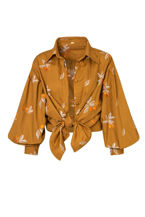 Barnes Embroidered Cotton Shirt Embroidered / Honey